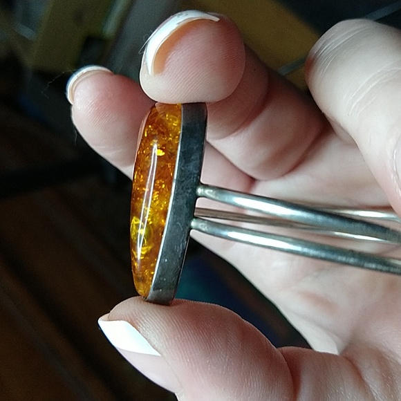 Vintage Baltic honey Amber sterling silver cuff bracelet adjustable - Picture 11 of 17